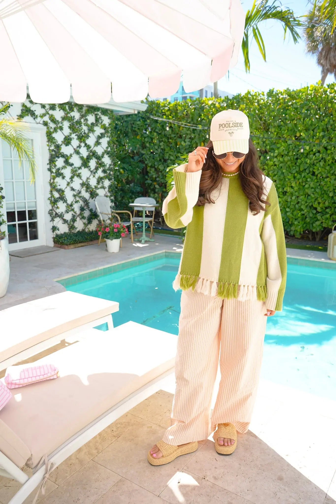 Palms & Poolside - Green Stripe Trucker Hat - PREORDER KenzKustomz