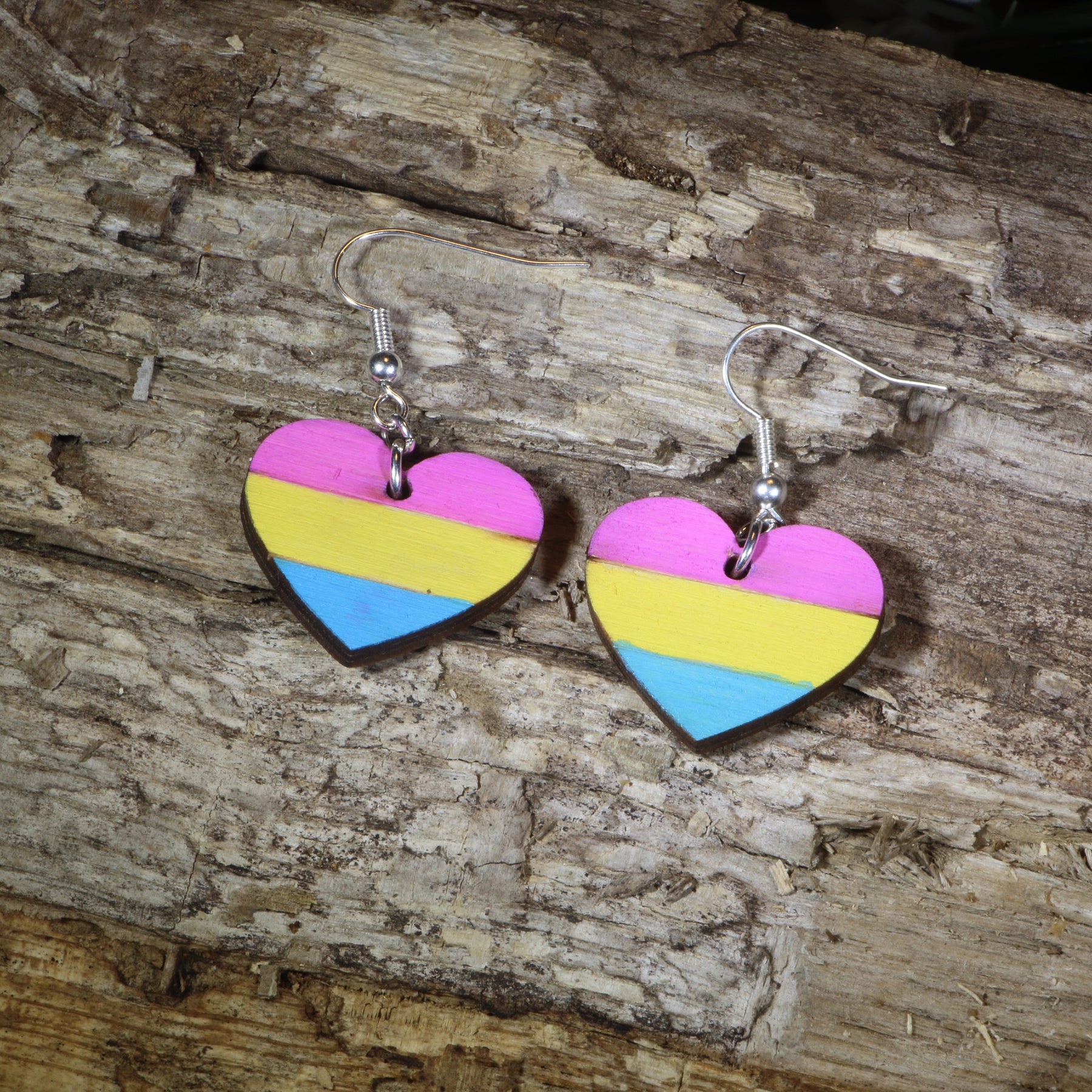 Pansexual Heart Wooden Earrings | LGBTQ Pride Jewelry