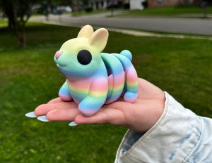 Pastel Rainbow Bunny 3D Printed Fidget Toy | Large Sensory Toy by Mushroom Lady Co, paper gift detail photo 3
