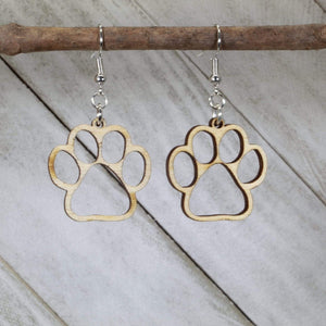 Paw Print Cutout Wooden Earrings | Dog Lover Pet Jewelry