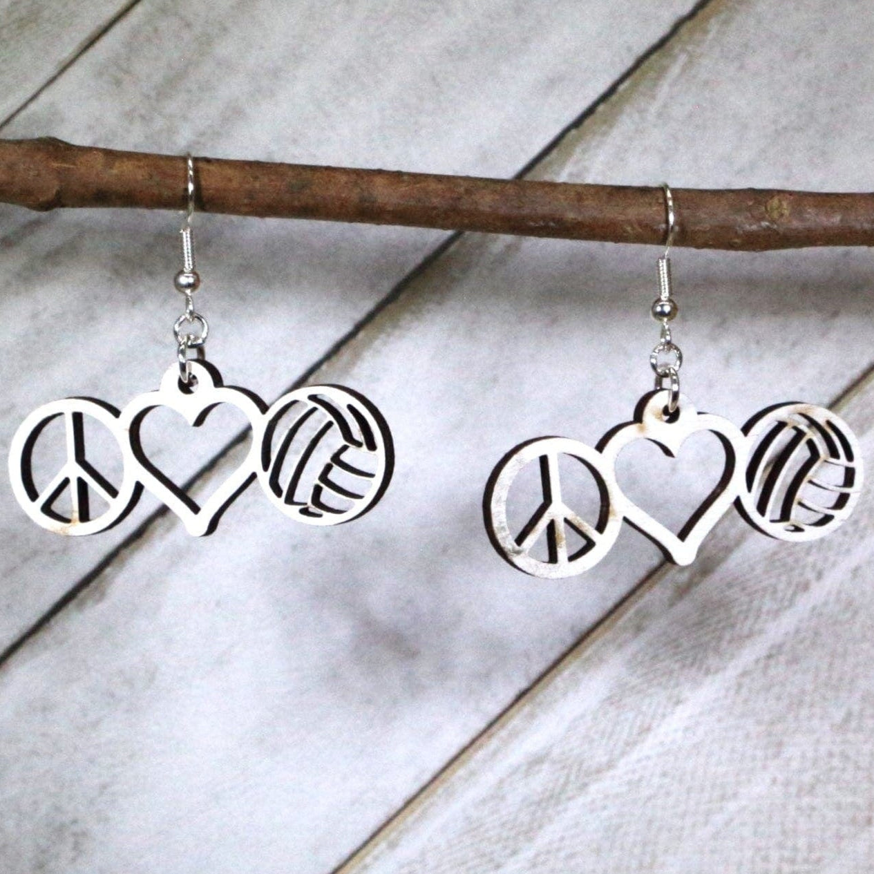 Peace Love Volleyball Wooden Earrings | Volleyball Mom Sports Jewelry