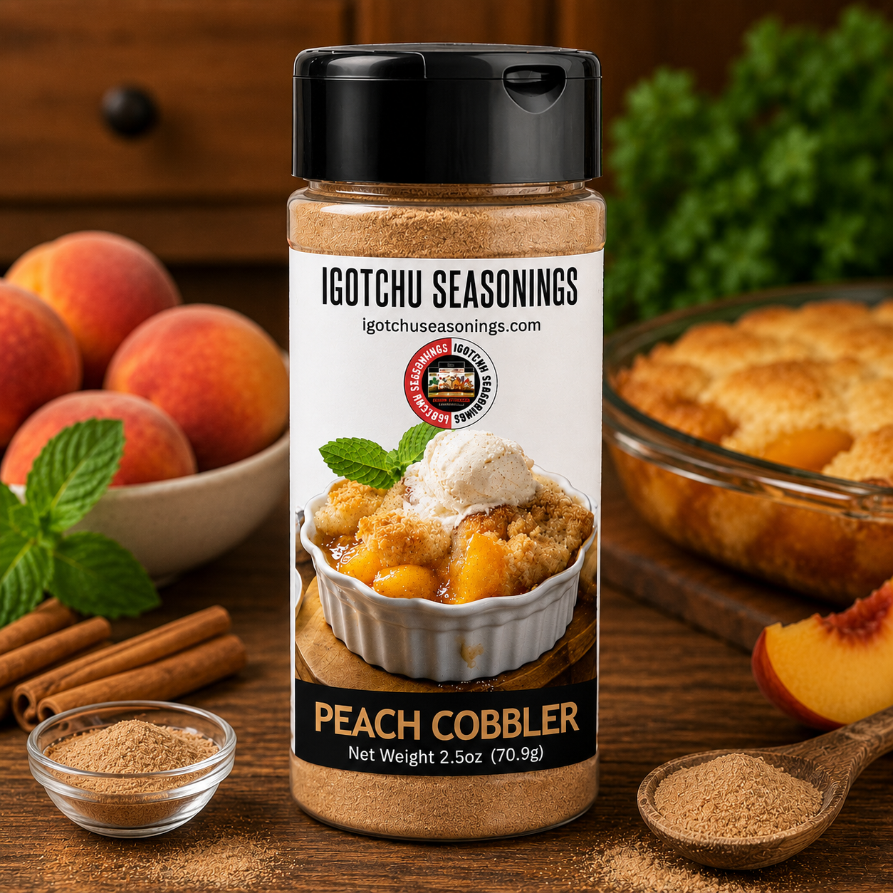 Igotchu Peach Cobbler Seasoning by Igotchu Seasonings, Southern food gift main product photo