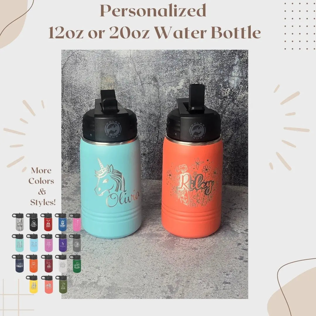 Personalized Kids Water Bottle with Straw EverLee Creations