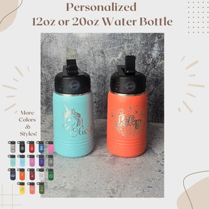 Personalized Kids Water Bottle with Straw EverLee Creations