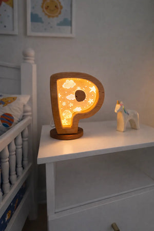 Personalized Wooden Letter Night Light | Custom Initial Lamp for Kids Maple Play