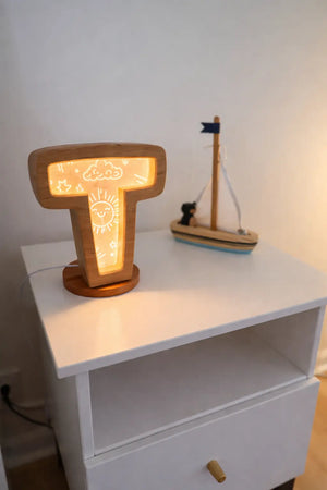 Personalized Wooden Letter Night Light | Custom Initial Lamp for Kids Maple Play
