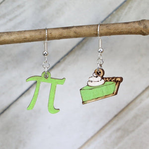 Pi and Pie Wooden Earrings | Math Pun Nerd Food Jewelry