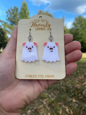 Pig Ghost Acrylic Halloween Earrings by Poor Hog Customs, handmade jewelry main product photo