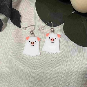 Pig Ghost Acrylic Halloween Earrings by Poor Hog Customs, handmade jewelry detail photo 2