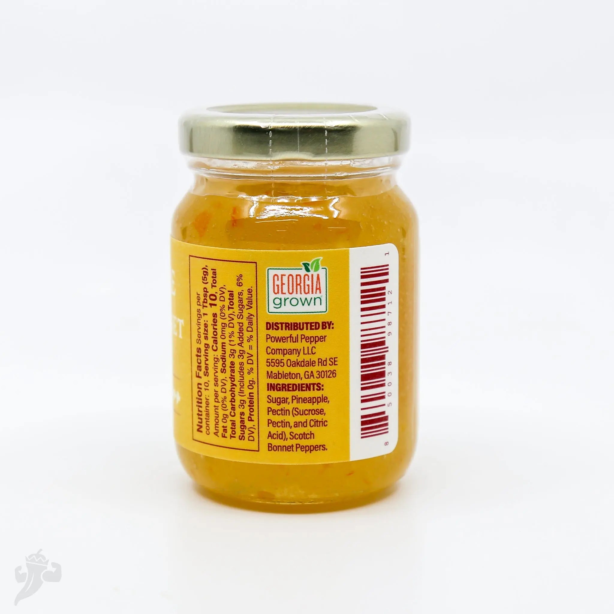 Jar of Pineapple Scotch Bonnet Chili Jam with Georgia Grown label
