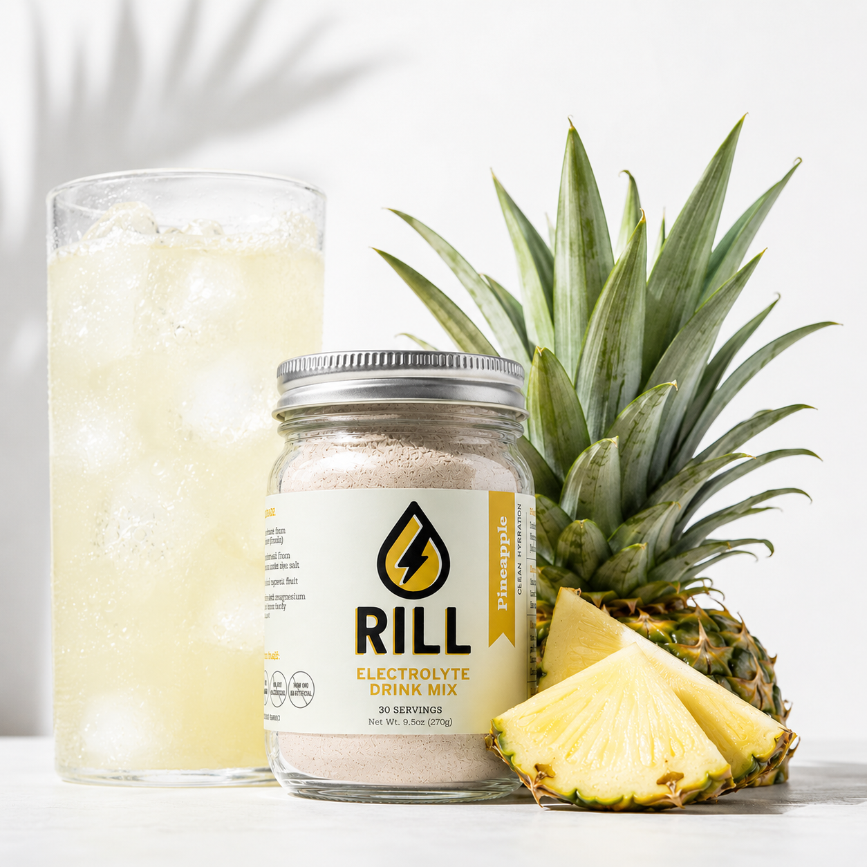 Pineapple Rill - Clean Hydration Drink Mix, 30 Serving Bulk Jar by Rill Hydration, Southern food gift main product photo