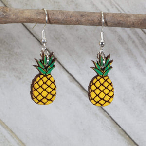 Pineapple Wooden Dangle Earrings | Tropical Fruit Jewelry