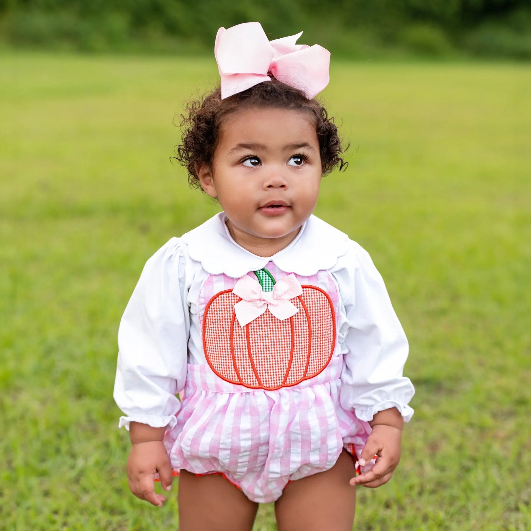 Pink Pumpkin Bubble by Seven Lantern Lane, children's boutique clothing detail photo 4