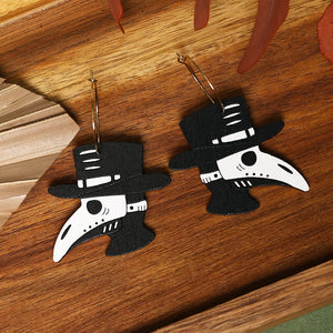 Plague Doctor Hoop Earrings hand painted on lightweight wood by LE CHIC MIAMI