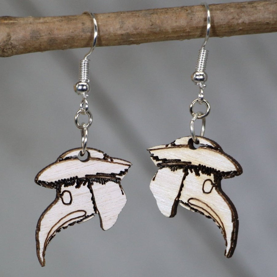 Plague Doctor Mask Wooden Dangle Earrings | Gothic Jewelry