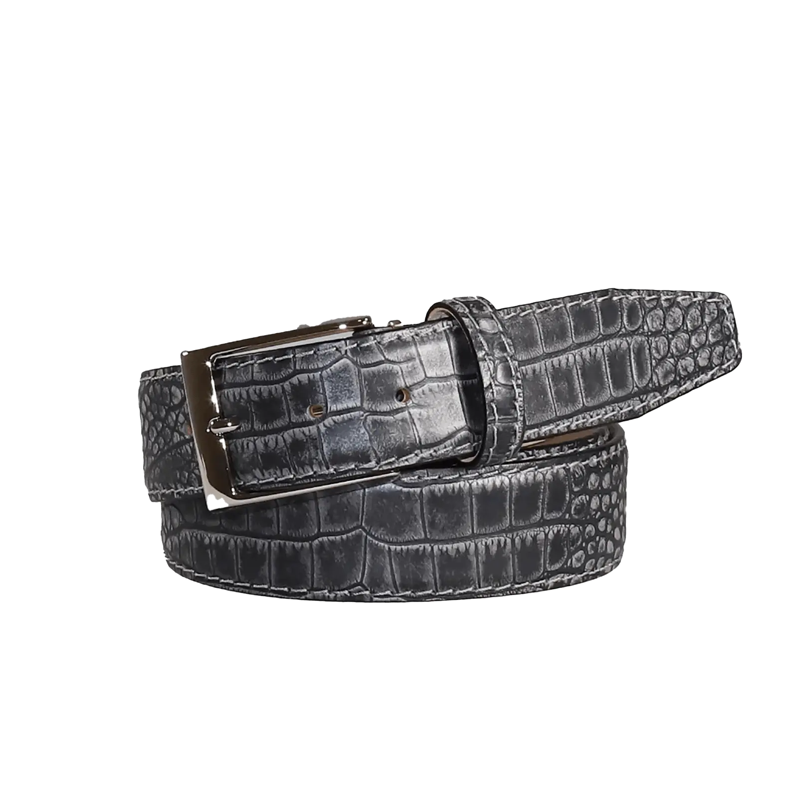 Platinum Mock Croc Leather Belt