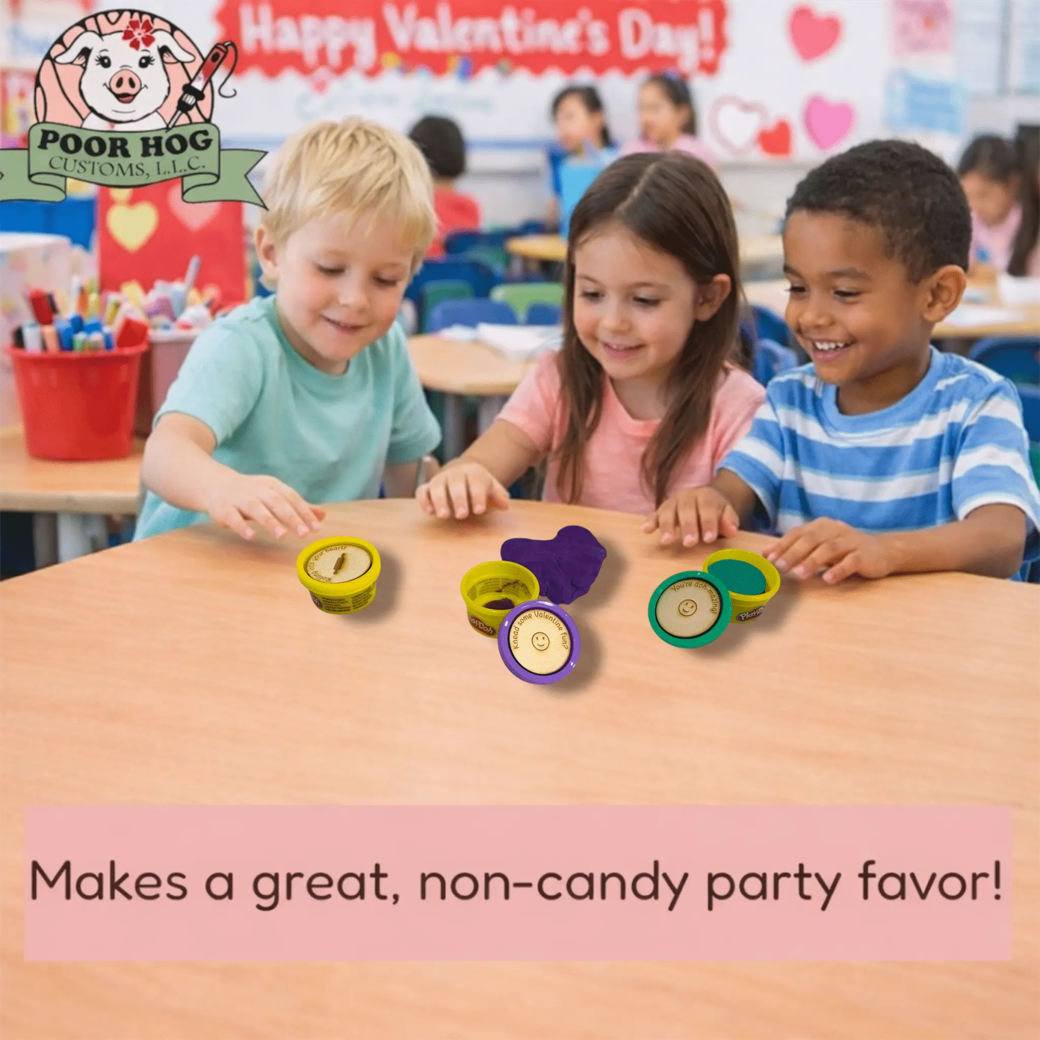 Kids Play-Doh Valentine Favors: Non-Candy Classroom Fun by Poor Hog Customs, LLC