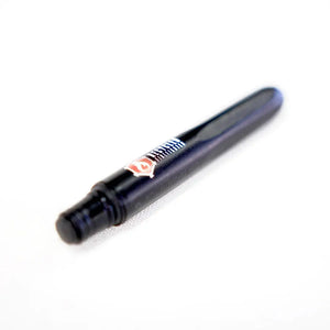 Black Pokka pen with red and white logo, pocket-sized design.