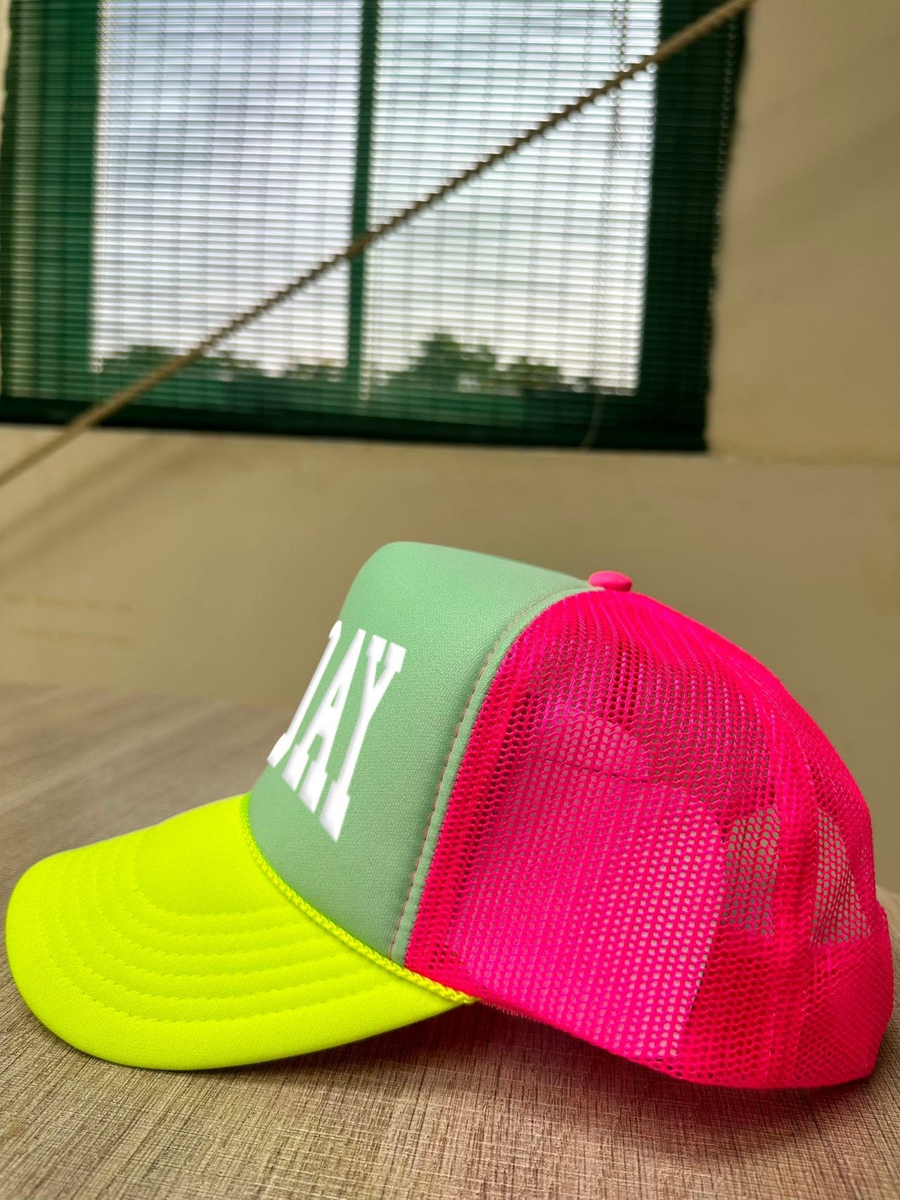 Lake Day Multi-Trucker Hat (Mint) by Southern Bliss Company, Southern lifestyle apparel detail photo 2