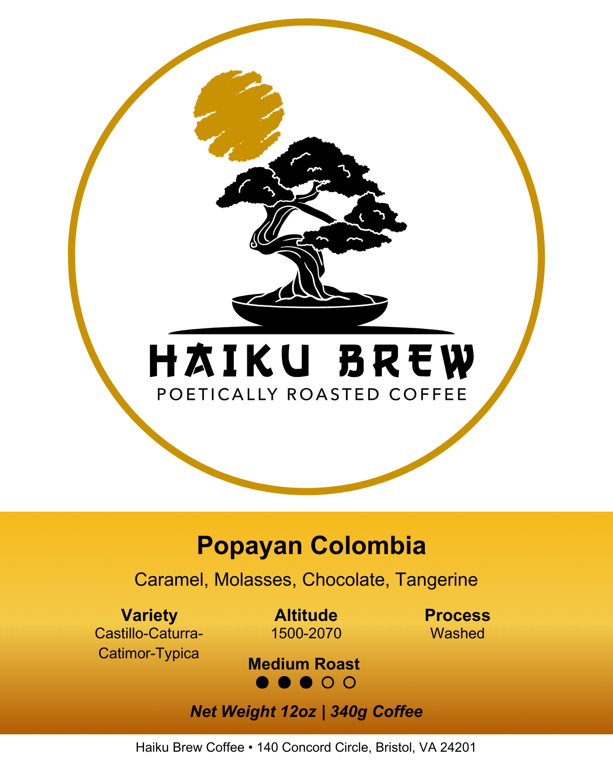 Popayán Reserve coffee with caramel, molasses, chocolate, and tangerine notes