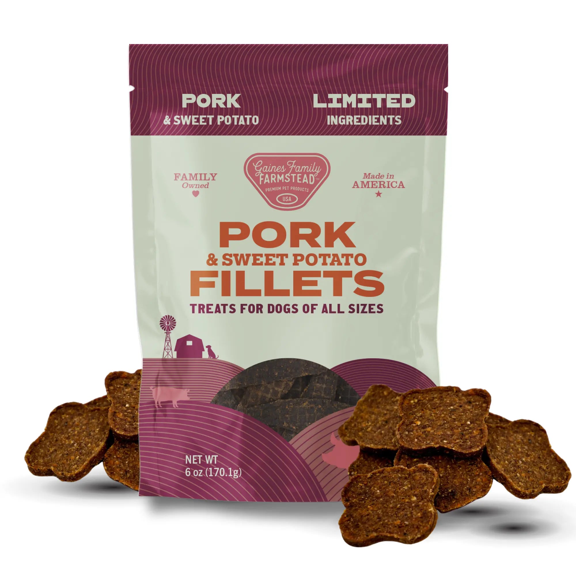 Pork and Sweet Potato Fillets natural dog treats by Gaines Family Farmstead