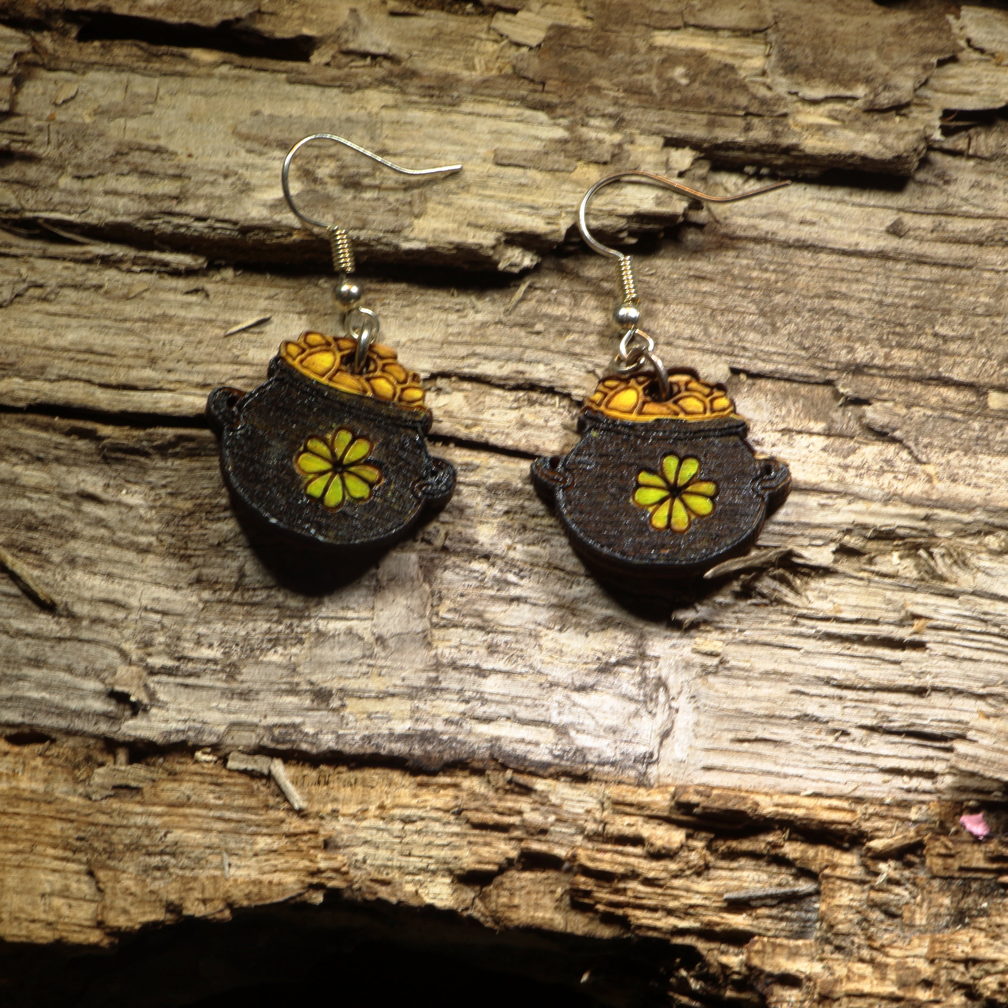 Pot of Gold Wooden Dangle Earrings | St. Patrick's Day Jewelry
