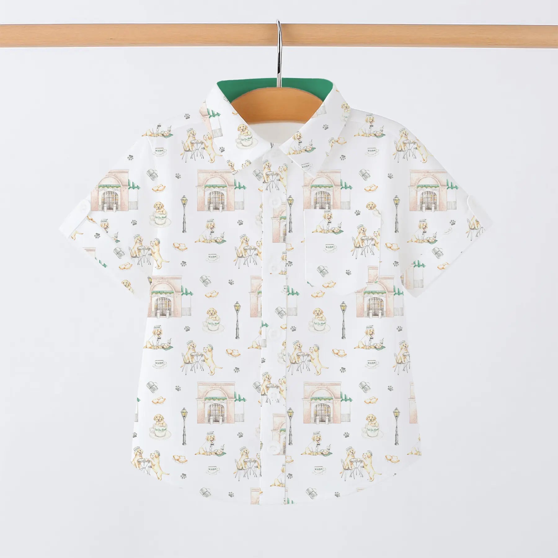 Powdered Sugar & Puppies Kids Short Sleeve Collared Shirt by Nola Tawk, Southern lifestyle apparel main product photo