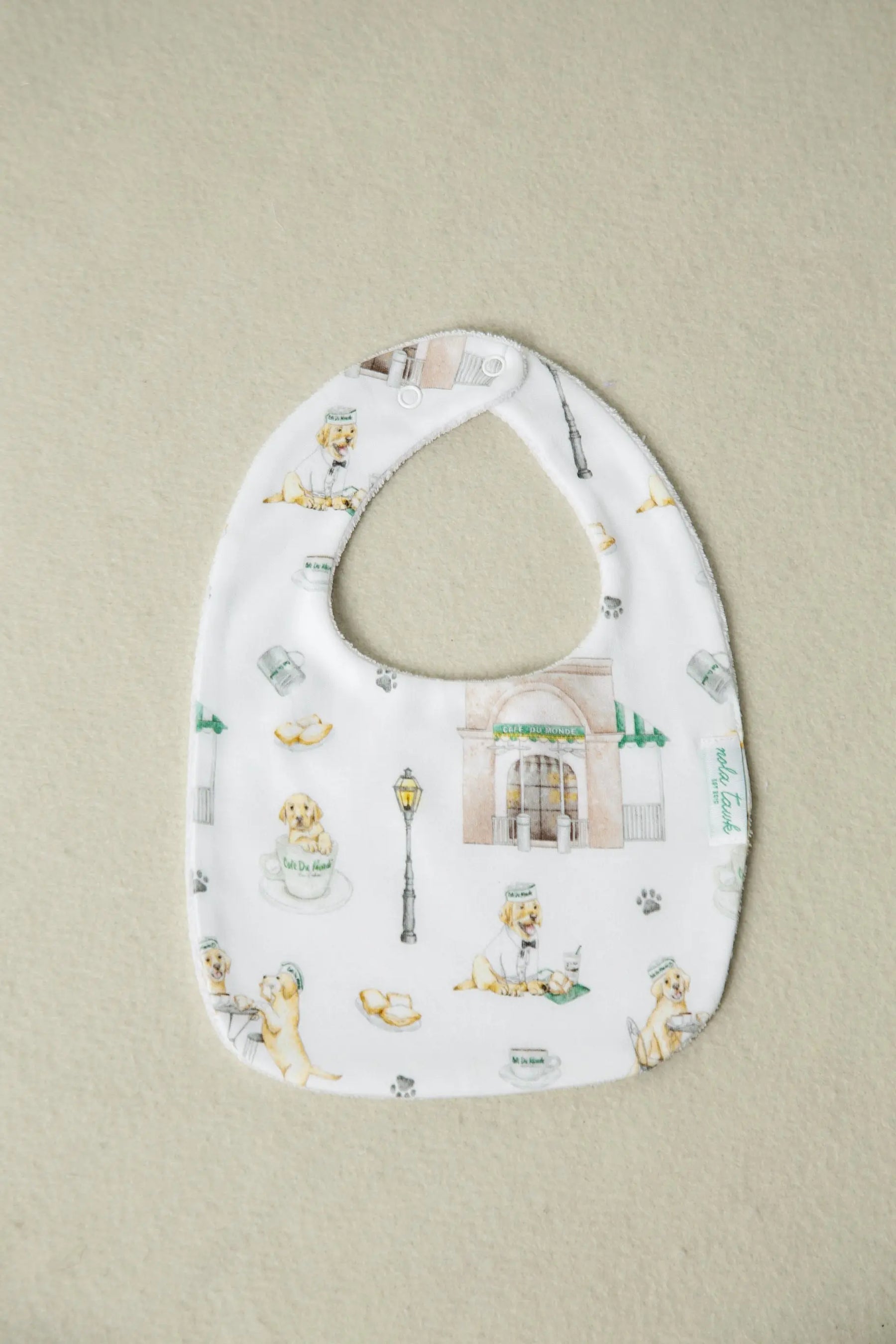 Powdered Sugar and Puppies Organic Cotton Baby Bib Nola Tawk