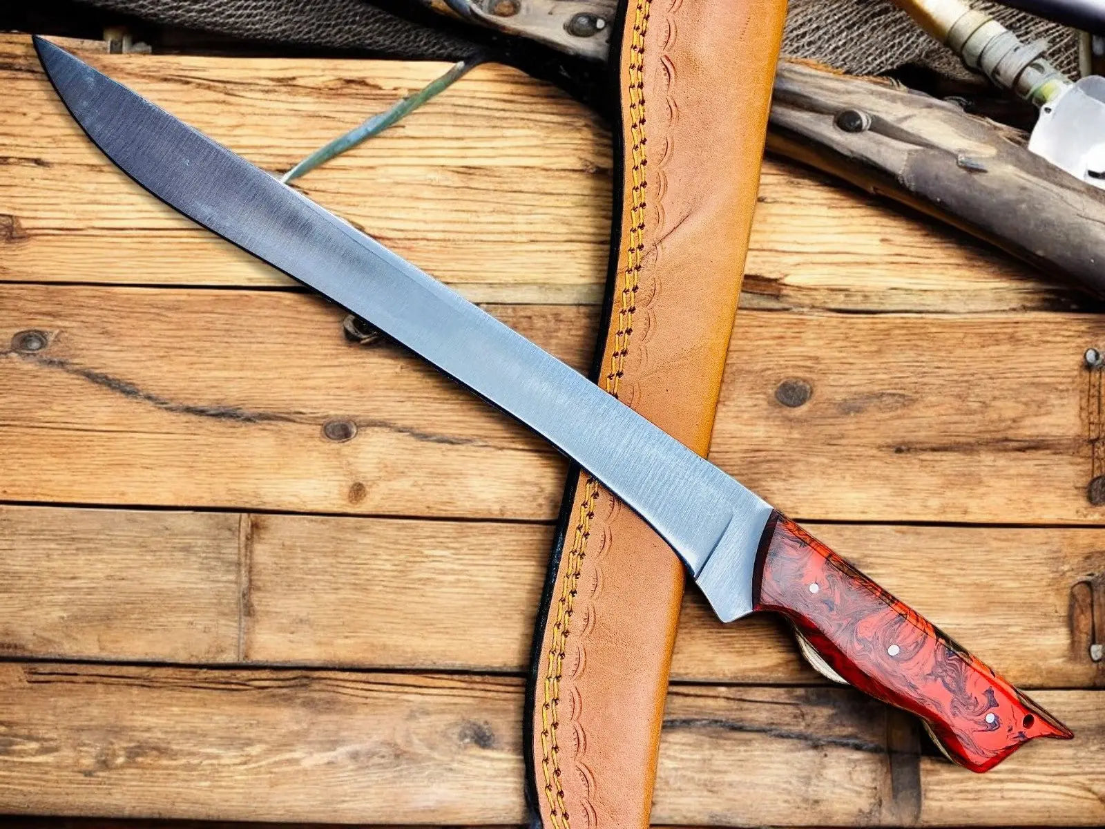 Premium 15" Handmade Fillet Knife with Epoxy Resin Handle Damascus Knife Store