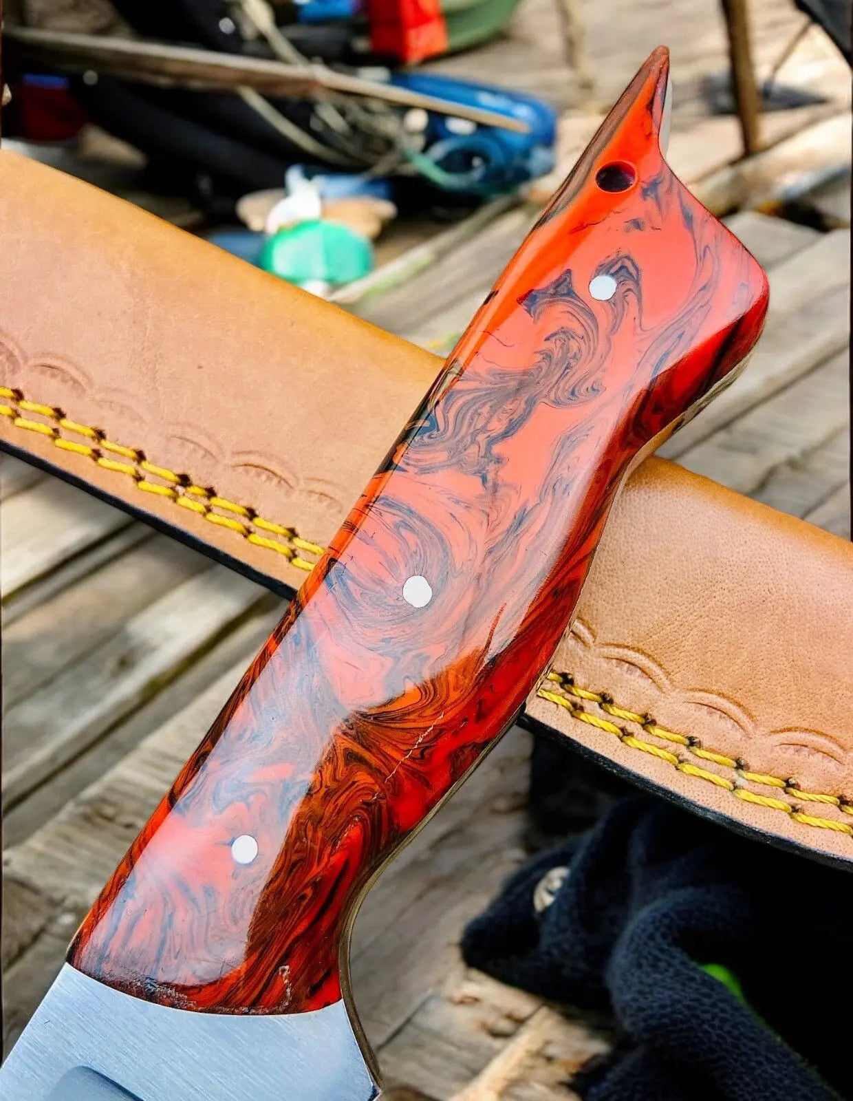 Premium 15" Handmade Fillet Knife with Epoxy Resin Handle Damascus Knife Store