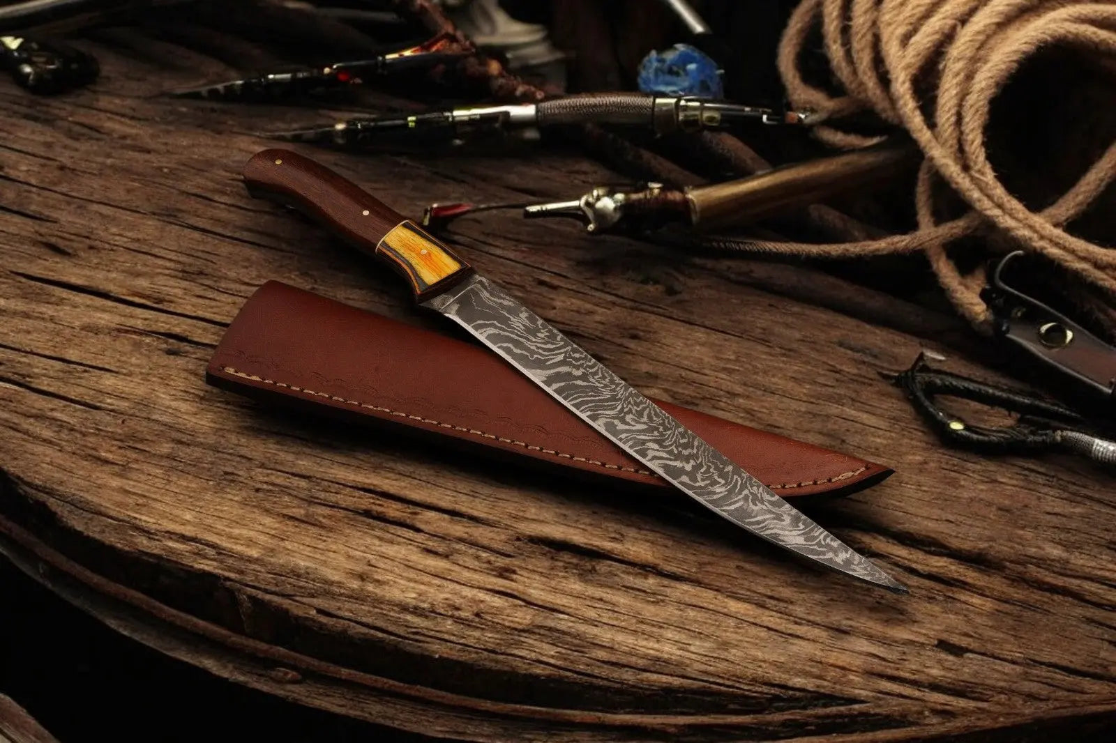 Premium Damascus Fillet Knife – 12.5" Handmade Precision Damascus Knife Store