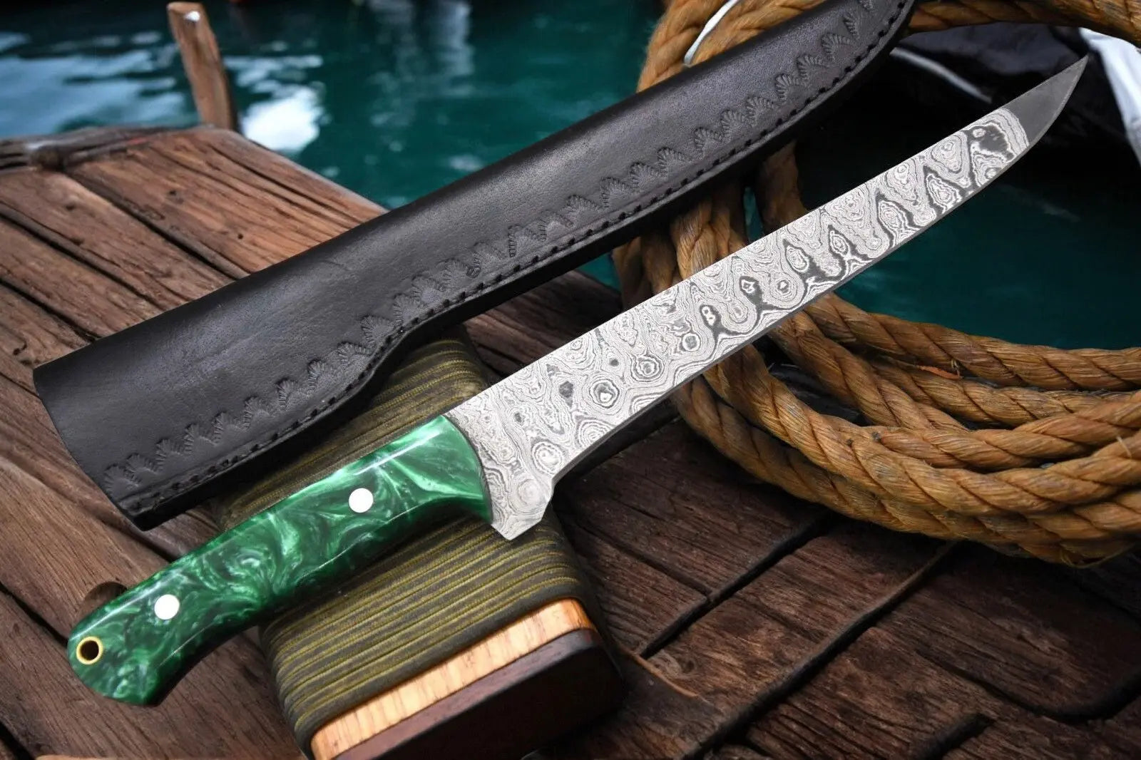 Premium Damascus Fillet Knife – 12.8" Handmade Precision by Damascus Knife Store, Damascus knife detail photo 2