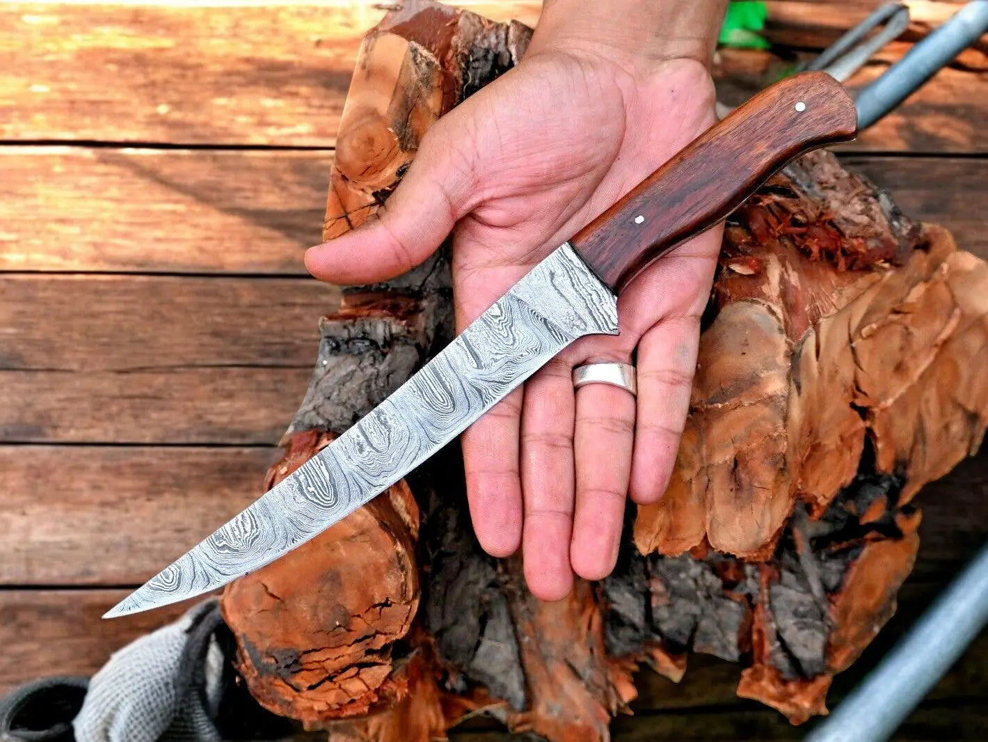 Premium Damascus Fillet Knife – 7.6" Blade, Rosewood Handle Damascus Knife Store
