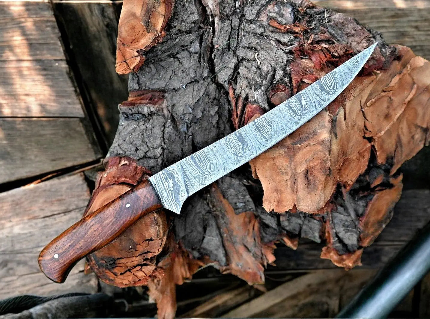 Premium Damascus Fillet Knife – 7.6" Blade, Rosewood Handle Damascus Knife Store