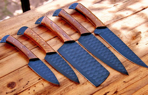 Premium Damascus Kitchen Knives Set – Burl Wood Handle Damascus Knife Store