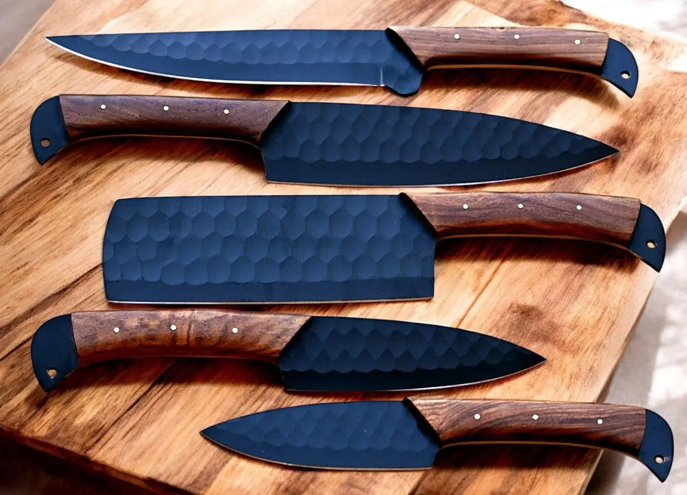 Premium Damascus Kitchen Knives Set – Burl Wood Handle Damascus Knife Store