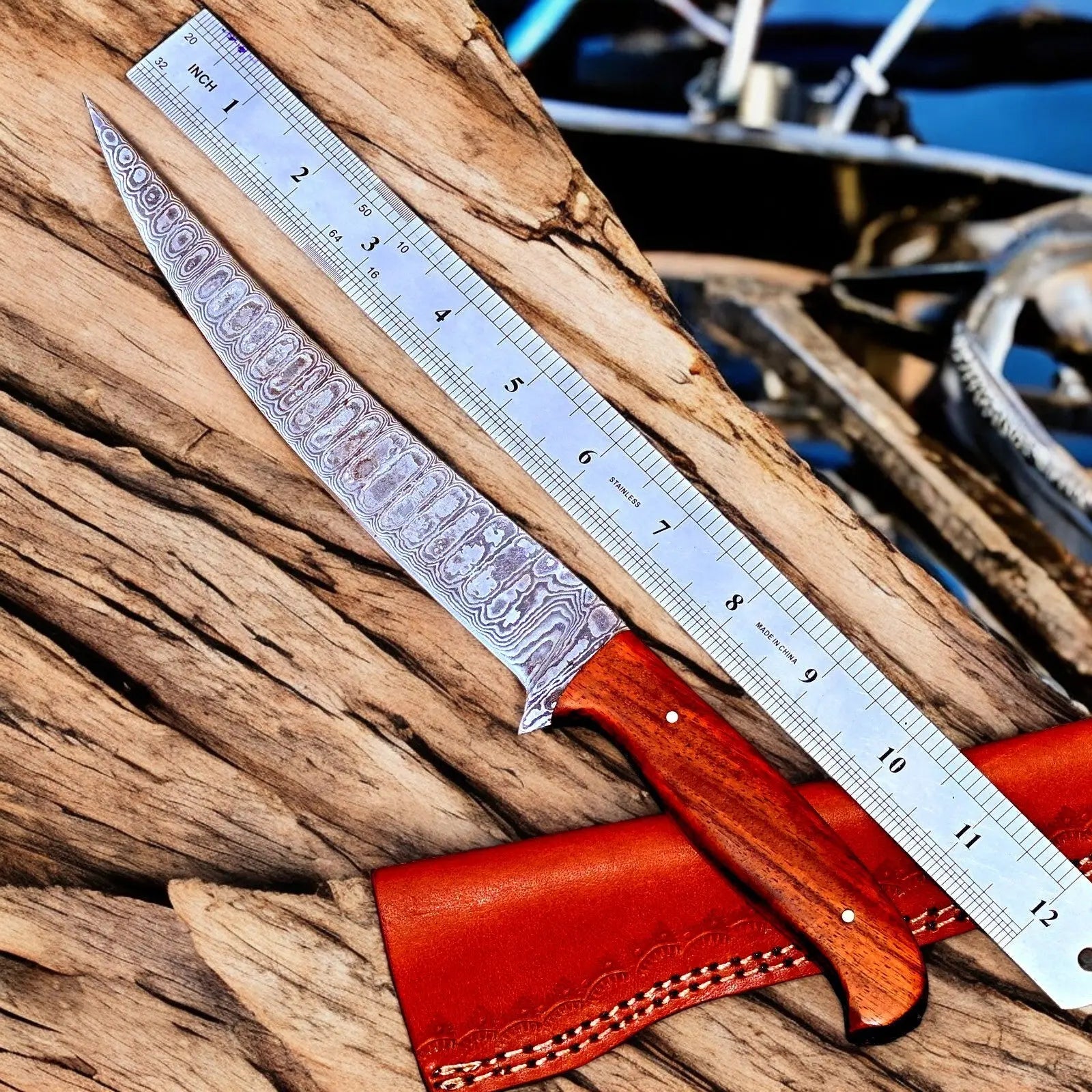 Premium Handmade Damascus Fillet Knife – 12" with Rosewood Handle Damascus Knife Store
