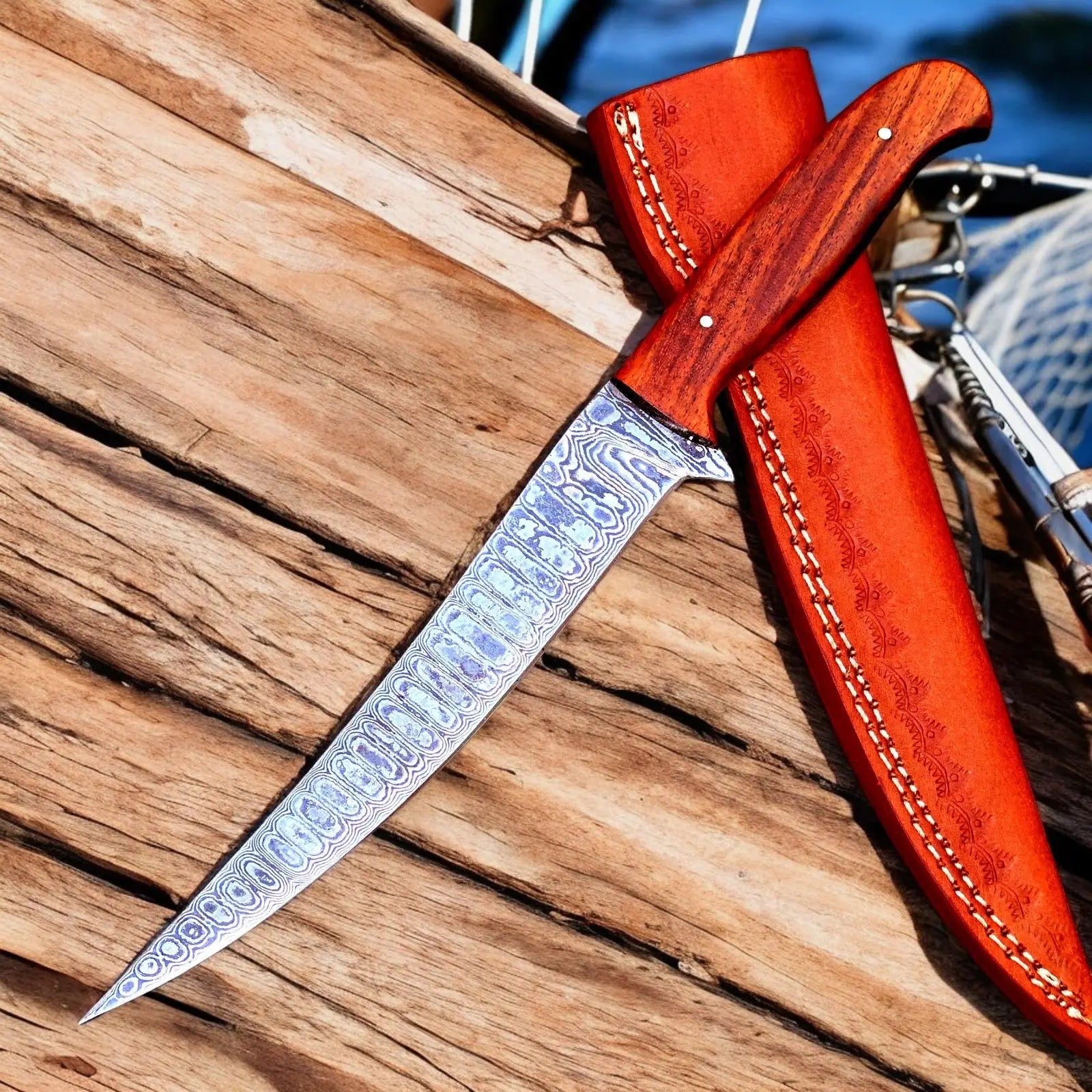 Premium Handmade Damascus Fillet Knife – 12" with Rosewood Handle Damascus Knife Store