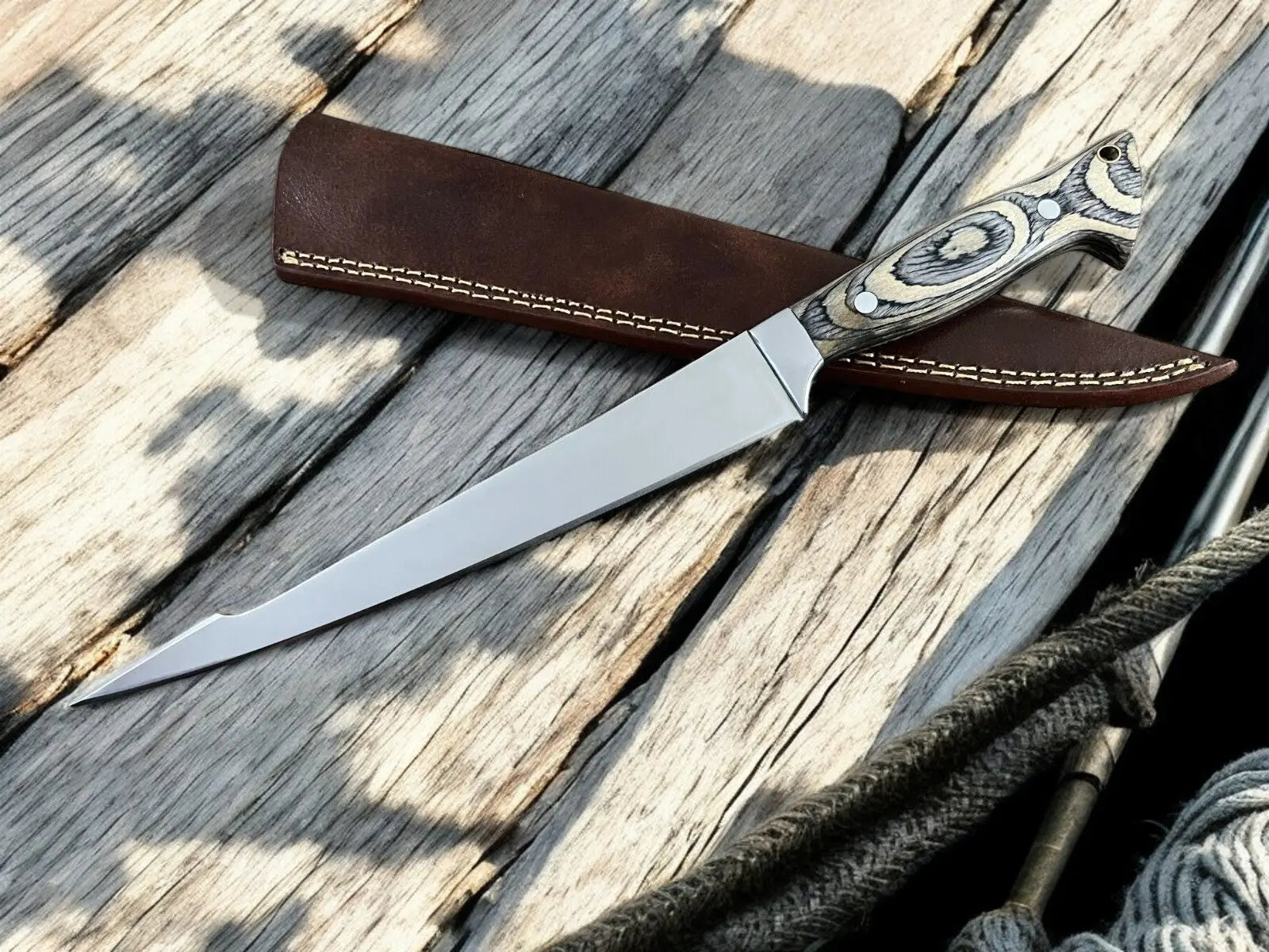 Premium Handmade Fillet Knife with Exotic Pakka Wood Handle by Damascus Knife Store, Damascus knife main product photo
