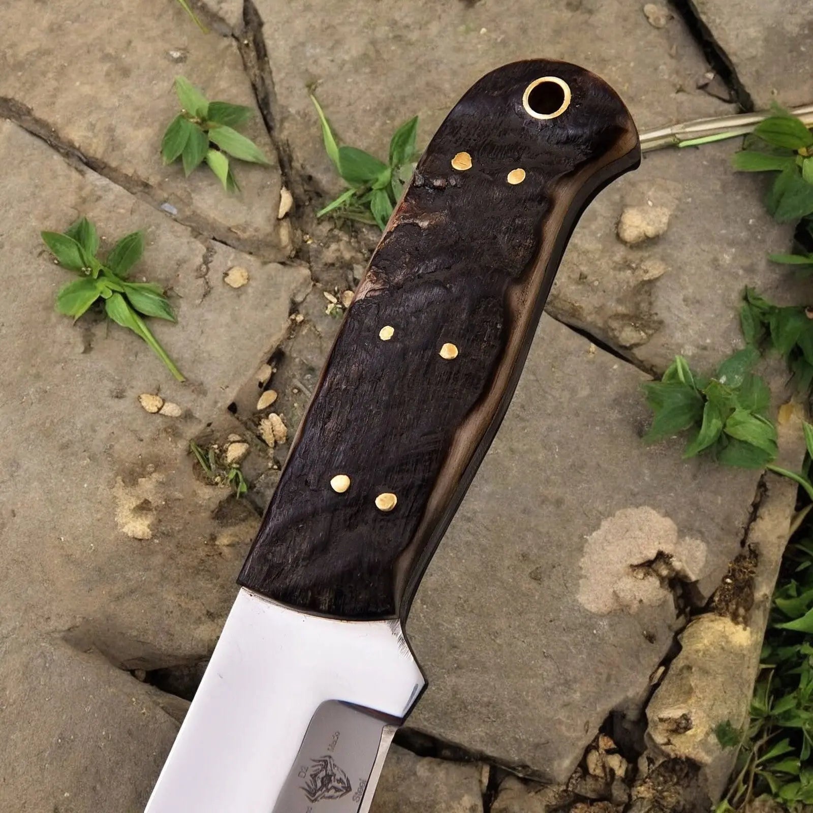 Premium Handmade Hunting Knife with Sheep Horn Handle by Damascus Knife Store, Damascus knife detail photo 2