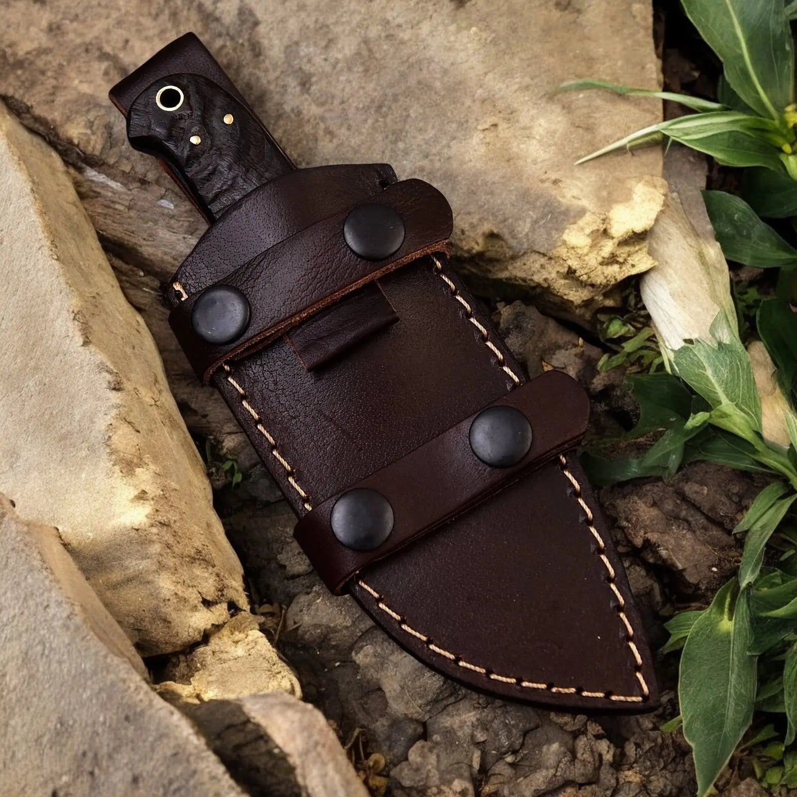 Premium Handmade Hunting Knife with Sheep Horn Handle by Damascus Knife Store, Damascus knife detail photo 6