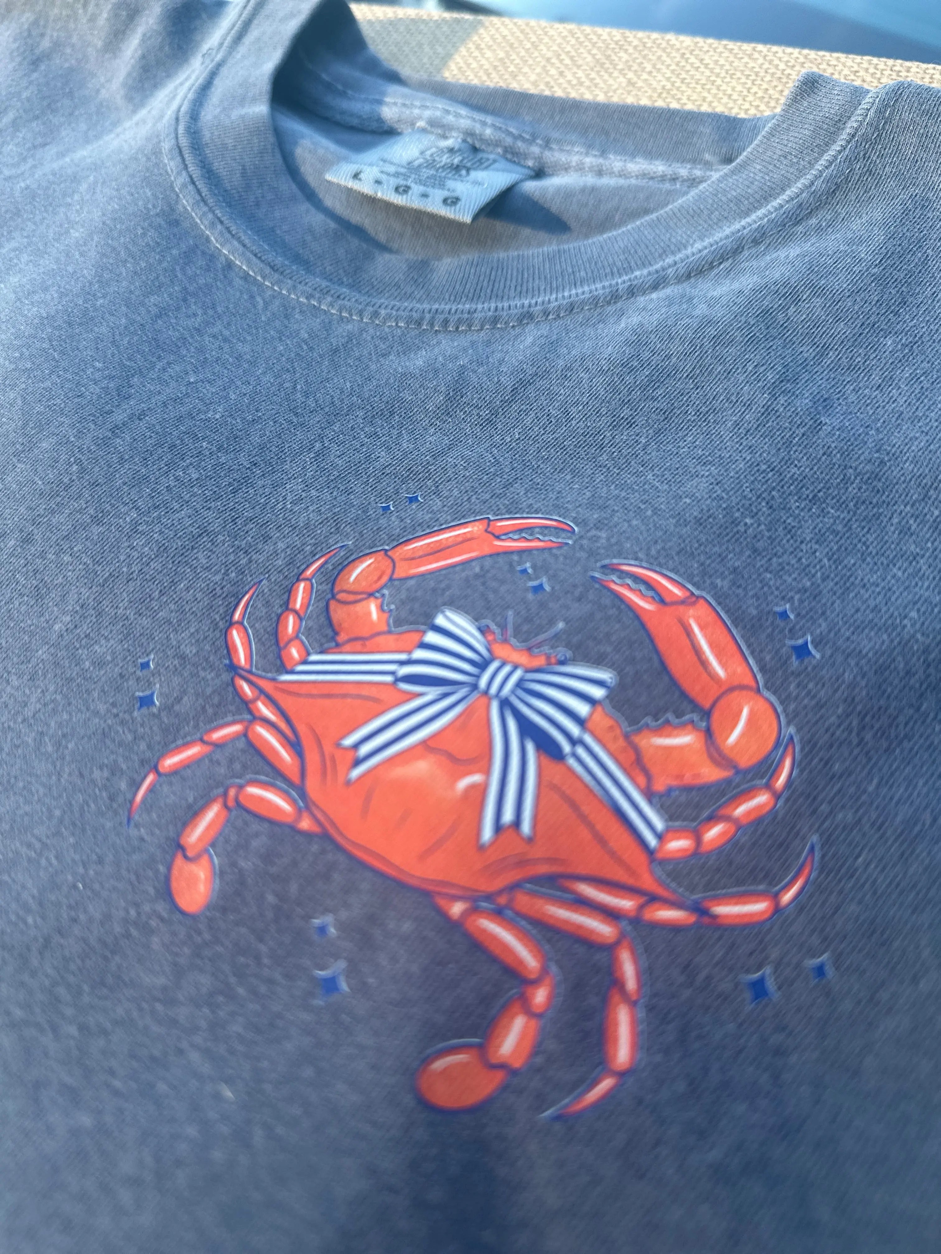 Preppy Coastal Crab Graphic Tee – “If Crabby Please Return to the Beach” Comfort Colors Shirt by Karri Dooley, Southern lifestyle apparel main product photo