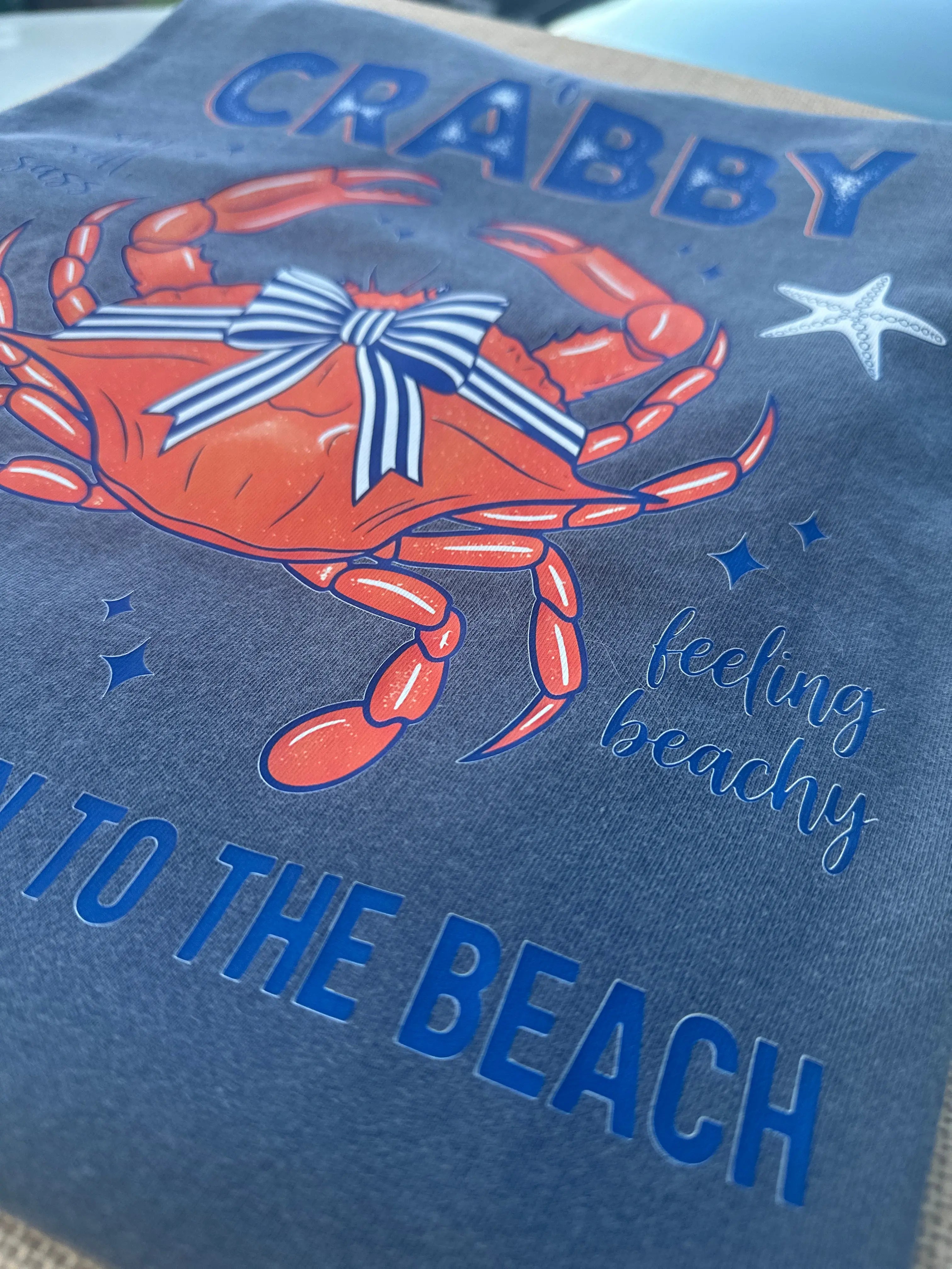 Preppy Coastal Crab Graphic Tee – “If Crabby Please Return to the Beach” Comfort Colors Shirt by Karri Dooley, Southern lifestyle apparel detail photo 2