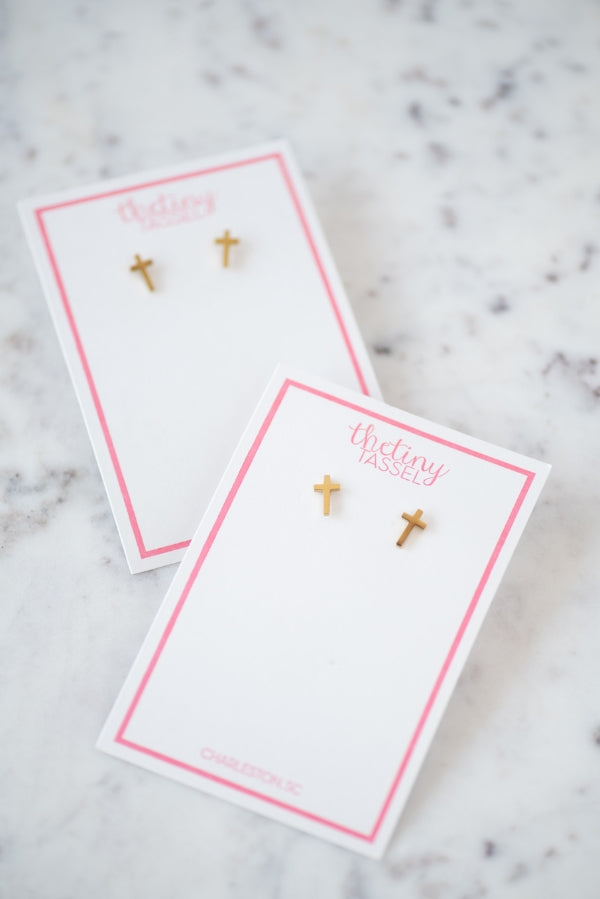 The Gold Cross Earring by The Tiny Tassel