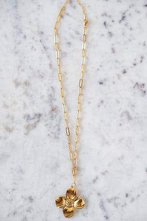 The Poinsettia Necklace detail view by The Tiny Tassel