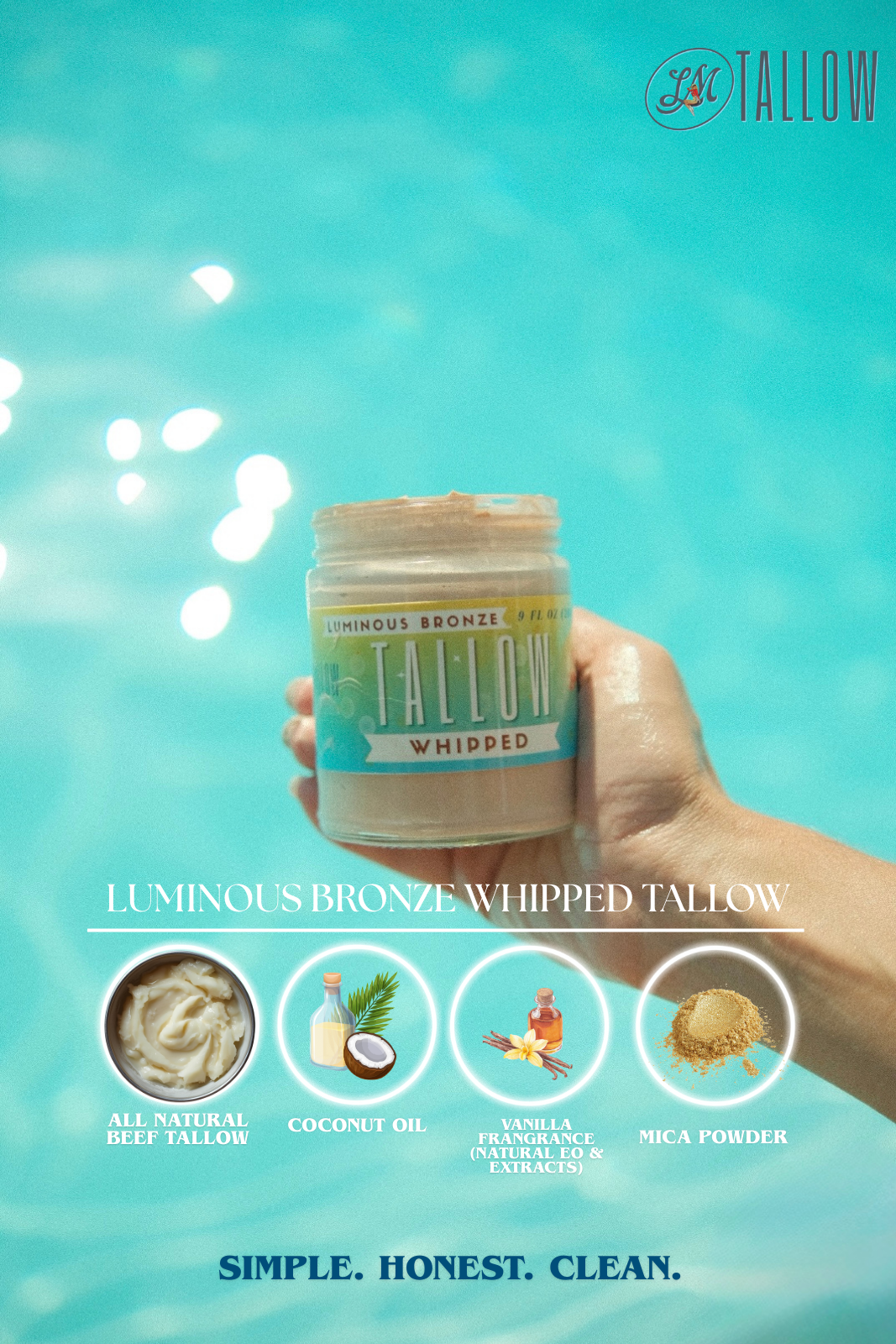 Luminous Bronze Whipped Tallow Moisturizer - Natural Bronzing Body Butter with Mica by The Lady May, natural skincare detail photo 2