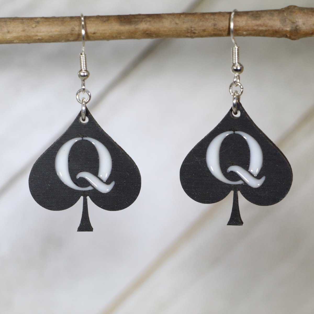 Queen of Spades Wooden Earrings | Card Suit Playing Card Jewelry