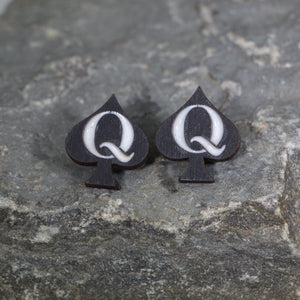 Queen of Spades Wooden Earrings | Card Suit Playing Card Jewelry