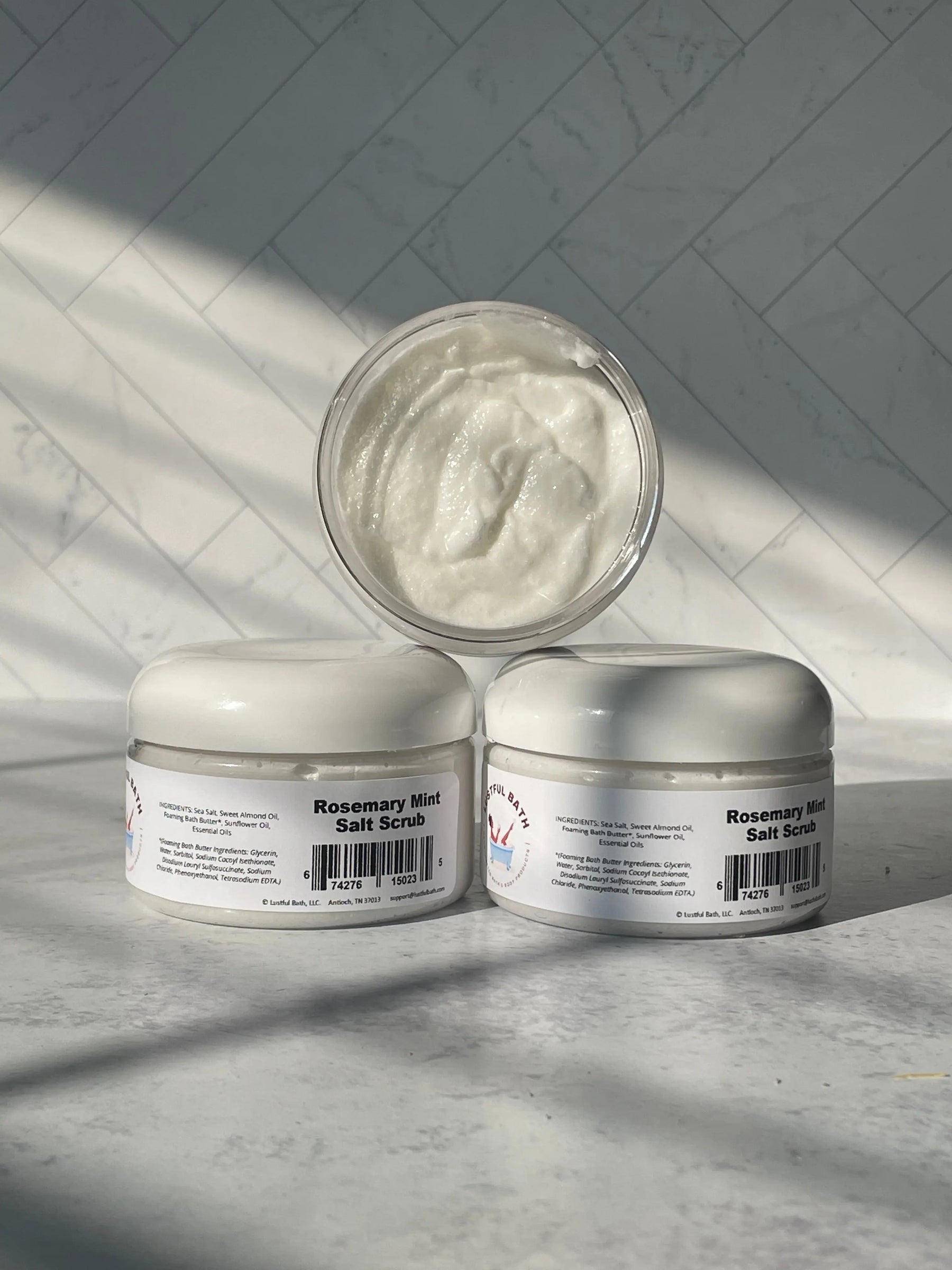 Rosemary Mint Foaming Salt Scrub by Lustful Bath, LLC, Southern food gift main product photo