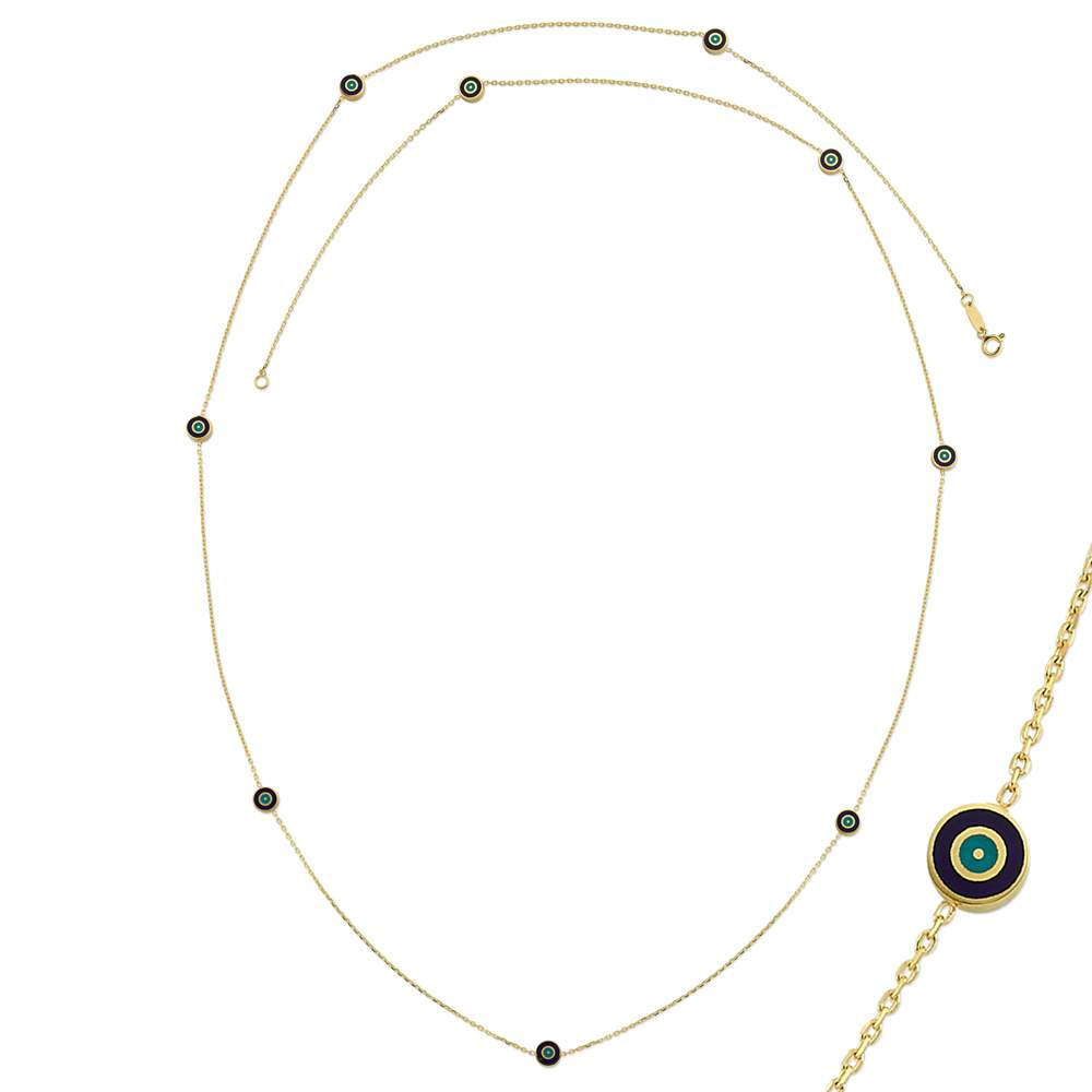 Delilah Evil Eye Station Necklace - 24" Long | Navy | Gold Vermeil by Ke Bella, additional product image 3
